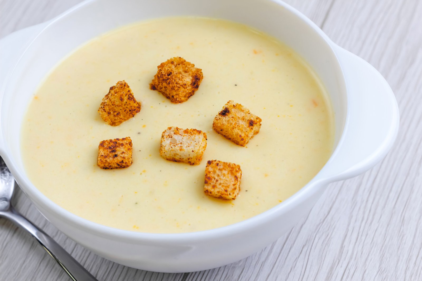 cheese cream soup with snall toasts crutoons